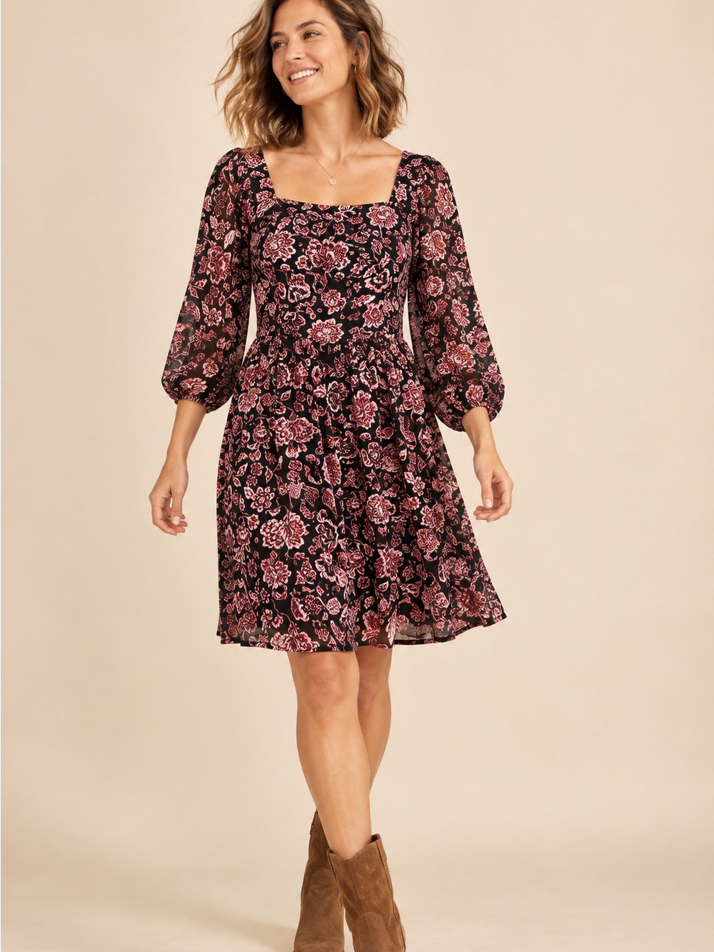 NWT Maurice’s Floral Black and Pink Dress